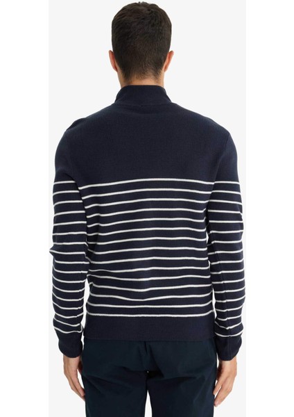 Standart Fit Yarım Fermuarlı Çizgili Triko Kazak F1522AX25AU