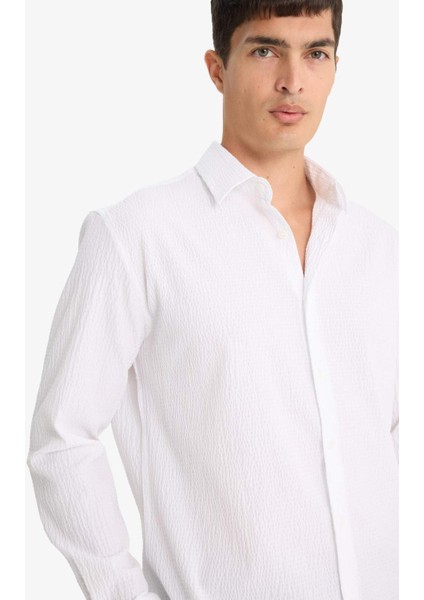 Modern Fit Polo Yaka Krinkıl Uzun Kollu Gömlek F1767AX25AU fırsatları