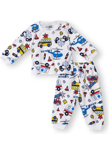 Erkek Bebek Pijama Takımı Çıtçıtlı Bisiklet Yaka Uzun Kol Reçme Paça