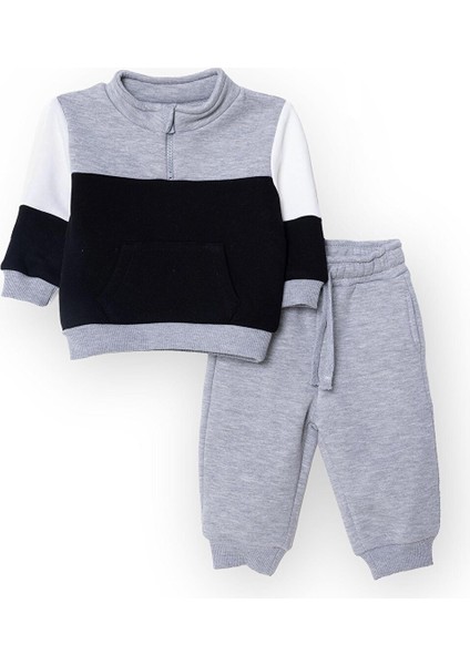 Erkek Bebek Eşofman Takımı Fermuarlı Bisiklet Yaka Uzun Kol Ribanalı Paça