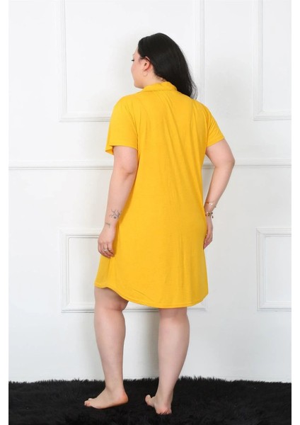Moda Büyük Beden Penye Düğmeli Sarı Tunik Gecelik fırsatları