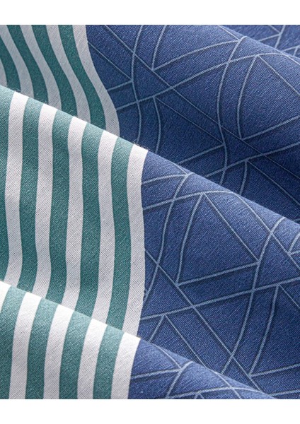 Parallel Patch Kolay Ütülenir Çift Kişilik Nevresim Takımı 200X220 cm Koyu Mavi-Seledon