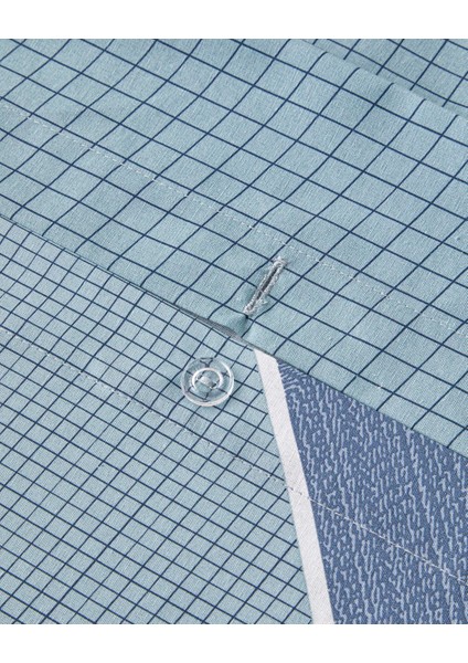 Parallel Patch Kolay Ütülenir Çift Kişilik Nevresim Takımı 200X220 cm Koyu Mavi-Seledon