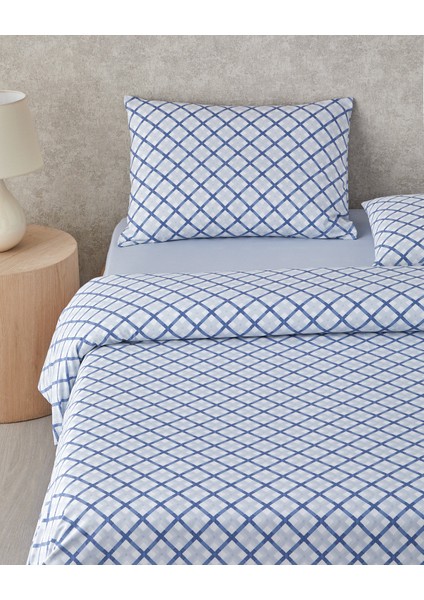 Natural Whirl Kolay Ütülenir Tek Kişilik Nevresim Takımı 160x220 cm Mavi - Bej