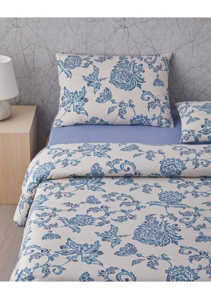 Curioleaf Pamuk Tek Kişilik Nevresim Takımı 160X220 cm Mavi - Bej