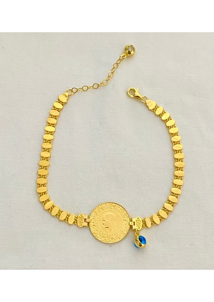 Oval Pullu Zincirli 22 Ayar Çeyrekli Bileklik