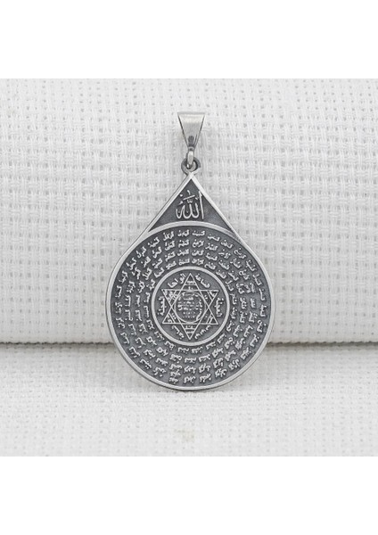 Esmahul Husna Dua Işlemeli Mührü Süleyman 925 Ayar Gümüş Erkek Kolye