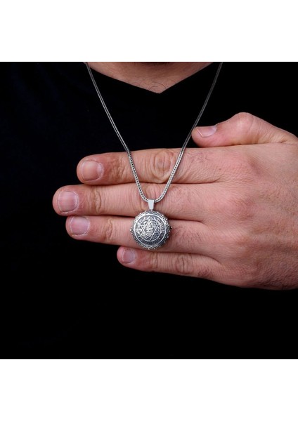 Muska Kabi Hz Süleyman Mührü 925 Ayar Gümüş Erkek Kolye