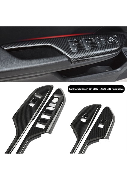 Karbon Fiber Iç Kapı Koltuğu Cam Düğmesi Honda Civic Için Dekoratif Çıkartmalar 10. 2017 18 2019 2020 (Yurt Dışından) indirimleri