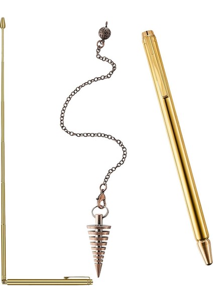 3 Adet Çubuklar Bakır ve Dowsing Sarkaç, 2 Geri Çekilebilir Paranormal Bölme Çubuğu ve 1 Sarkaç Kolye Altın (Yurt Dışından)