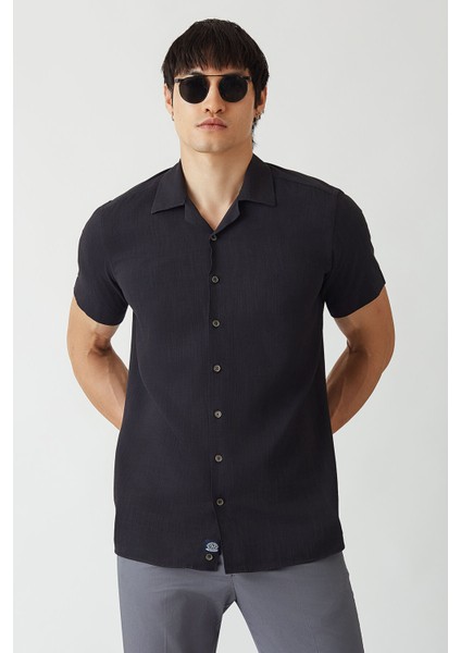 Regular Fit Lacivert Kısa Kollu Basic Erkek Gömlek GM22Y221158_D39