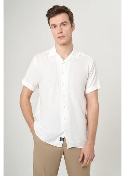 Regular Fit Ekru Renk Kısa Kollu Erkek Gömlek GM22Y221158_D03