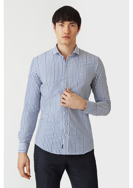 Slim Fit Lacivert Basic Spor Erkek Gömlek GM22Y221162_C39 fırsatları