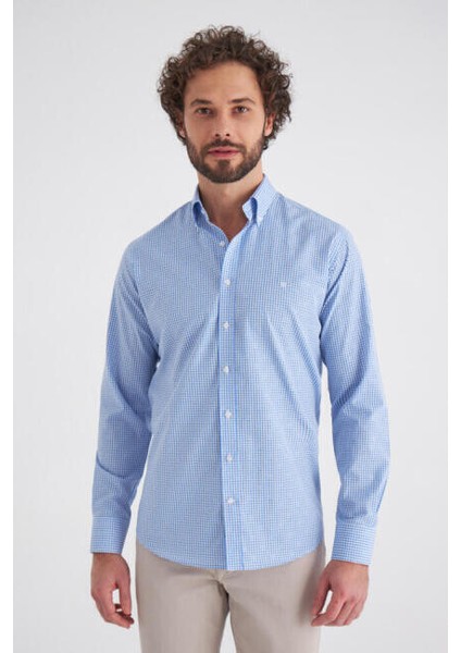 Regular Fit Mavi Uzun Kol Uzun Kollu Spor Erkek Gömlek GM22Y221100_E35
