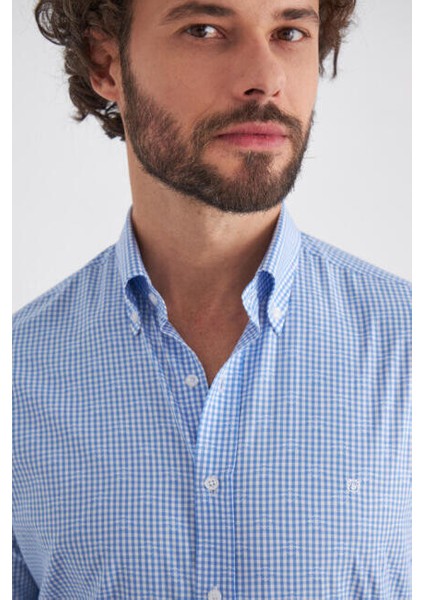 Regular Fit Mavi Uzun Kol Uzun Kollu Spor Erkek Gömlek GM22Y221100_E35 modelleri