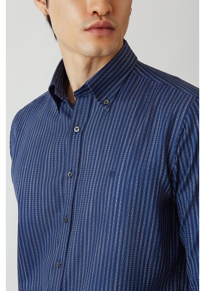 Regular Fit Lacivert Düğmeli Yaka Spor Erkek Gömlek GM22Y221130_K39 modelleri