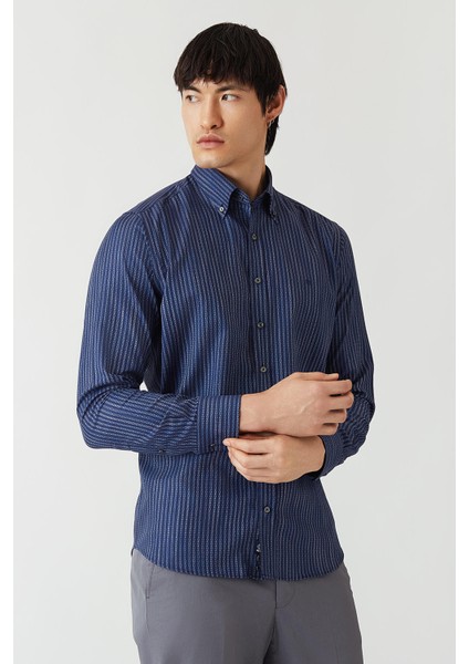 Regular Fit Lacivert Düğmeli Yaka Spor Erkek Gömlek GM22Y221130_K39 indirimleri