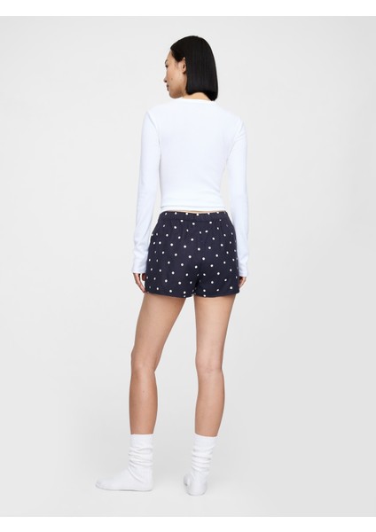 Kadın Lacivert Desenli Flannel Şort