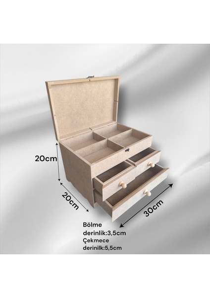 Ahşap Boyanabilir- Ham Mdf- 3 Çekmeceli-4bölmeli Dekoratif Organizer Kutu