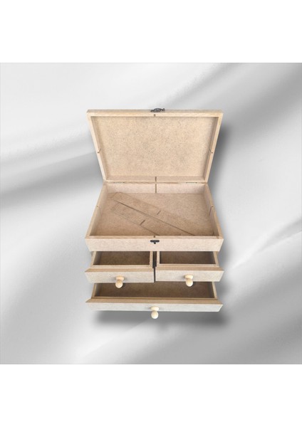 Ahşap Boyanabilir- Ham Mdf- 3 Çekmeceli-4bölmeli Dekoratif Organizer Kutu fırsatları