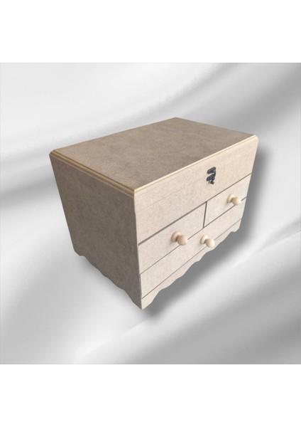 Ahşap Boyanabilir- Ham Mdf- 3 Çekmeceli-4bölmeli Dekoratif Organizer Kutu indirimleri