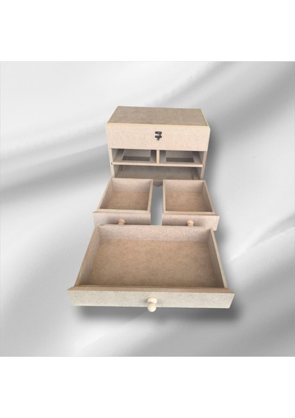 Ahşap Boyanabilir- Ham Mdf- 3 Çekmeceli-4bölmeli Dekoratif Organizer Kutu