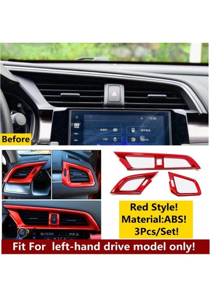 3pcs Kırmızı Merkezi Kontrol Outlet Hava Havalandırma Kapak Trim Abs Honda Civic Için Sol El Sürücüsü 10TH 2016 2017 2018 2019 (Yurt Dışından) fiyatları
