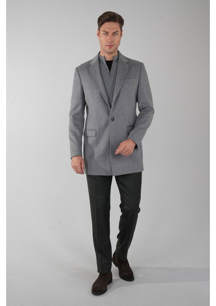 Erkek Gri Yün Kaşmir Palto PPL22K22211_D55