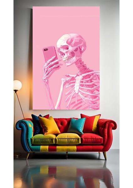 Pembe Iskelet V1 Kanvas Tablo