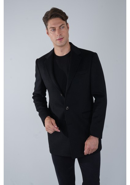 Erkek Siyah Yün Kaşmir Palto PPL22K22211_D99