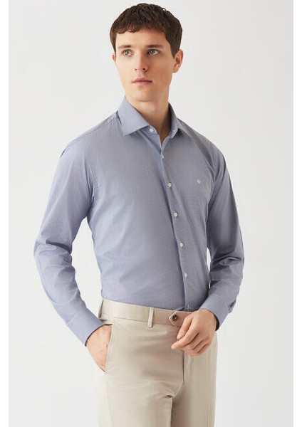 Erkek Lacivert Regular Fit Likralı Şık Klasik Gömlek GM22K222055_E39 fırsatları