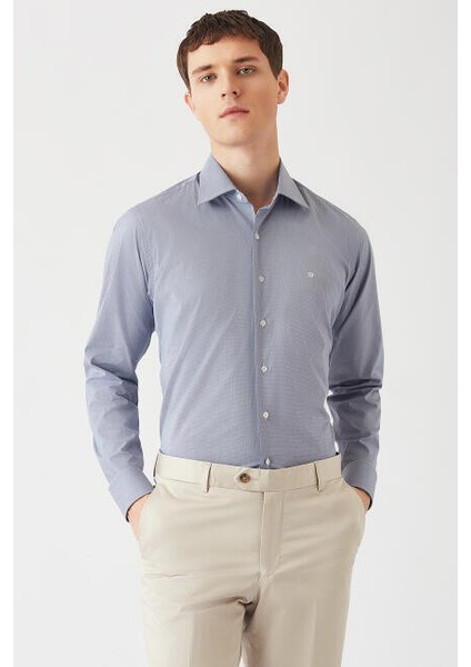 Erkek Lacivert Regular Fit Likralı Şık Klasik Gömlek GM22K222055_E39 indirimleri
