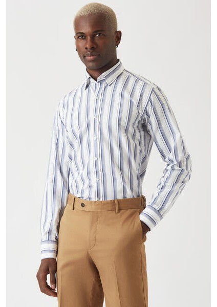 Erkek Lacivert Regular Fit Düğmeli Yaka Spor Gömlek GM22Y221012_C39