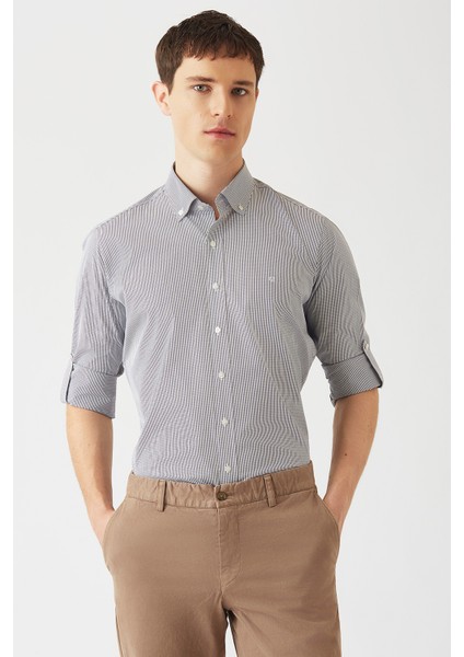 Erkek Kahve Pamuk Regular Fit Şık Spor Gömlek GM22K222077_C11