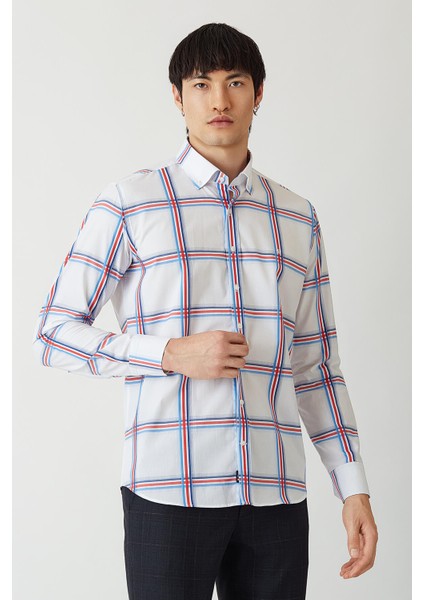 Erkek Kırmızı Paşa Yaka Regular Fit Spor Gömlek GM22Y221025_E24