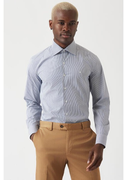 Erkek Lacivert Regular Fit Likralı Basic Klasik Gömlek GM22K222056_C39 fırsatları