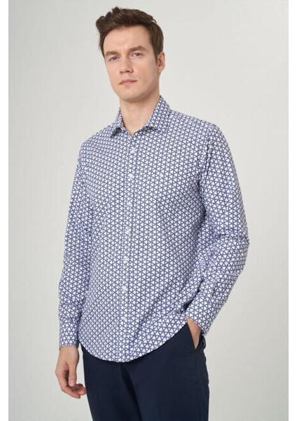 Erkek Lacivert Regular Fit Klasik Yaka Uzun Kol Spor Gömlek GM22Y221032_K39