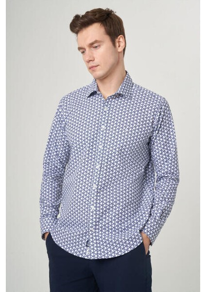 Erkek Lacivert Regular Fit Klasik Yaka Uzun Kol Spor Gömlek GM22Y221032_K39 fırsatları