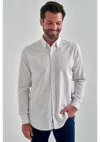 Erkek Gri Keten Pamuk Spor Uzun Kollu Gömlek GM22Y221028_C55