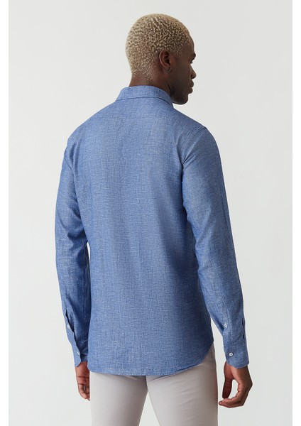 Regular Fit Lacivert Keten Pamuk Spor Erkek Gömlek GM22Y221044_D39 fiyatları