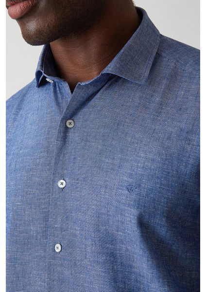 Regular Fit Lacivert Keten Pamuk Spor Erkek Gömlek GM22Y221044_D39 modelleri