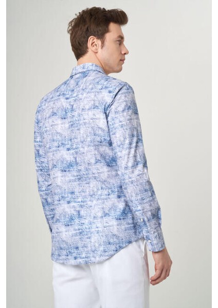 Erkek Açık Mavi Slim Fit Klasik Yaka Uzun Kollu Spor Gömlek GM22Y221038_K35 fiyatları