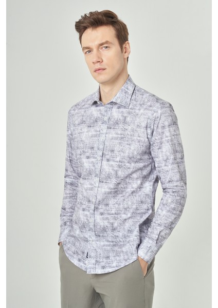 Slim Fit Gri Klasik Spor Erkek Gömlek GM22Y221038_K55