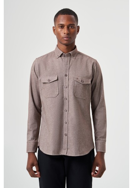 Erkek Kahve Regular Fit Oduncu Tarzı Uzun Kol Gömlek GM22K222079_D11