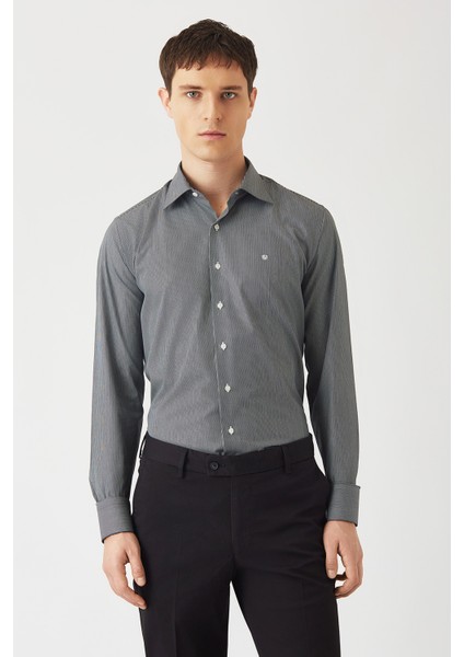 Erkek Siyah Pamuk Regular Fit Klasik Uzun Kol Gömlek GM22K222069_C99