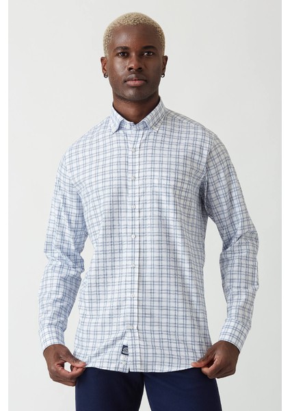 Erkek Lacivert Paşa Yaka Regular Fit Şık Spor Gömlek GM22Y221023_E39