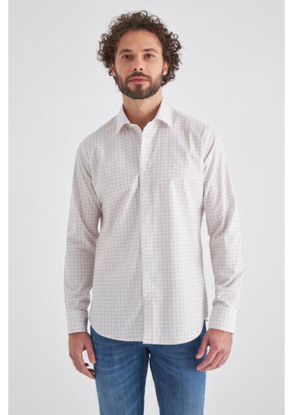 Erkek Bej Klasik Yaka Regular Fit Spor Pamuk Gömlek GM22Y221029_K07 fırsatları