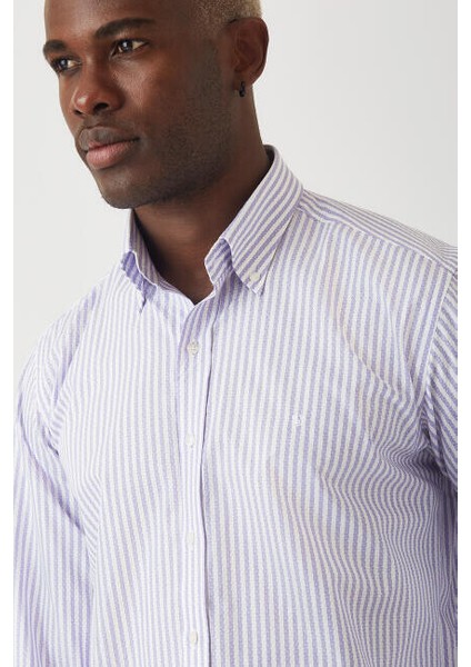 Erkek Lila Desenli Regular Fit Pamuk Spor Gömlek GM22Y221016_C44 modelleri