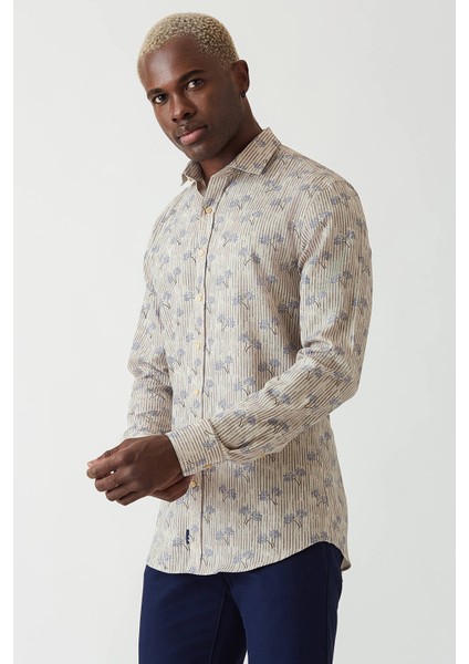 Slim Fit Kahve Desenli Ram Yaka Spor Erkek Gömlek GM22Y221151_E11 indirimleri