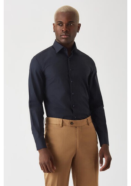 Modern Fit Lacivert Basic Klasik Erkek Gömlek GM22Y221142_D39 modelleri